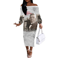 Booker T. Washington Off The Shoulder Long Sleeve Dress Halftone Portrait Design Tilling a Field Quote Historical Civil Rights Tribute - Wonder Print Shop