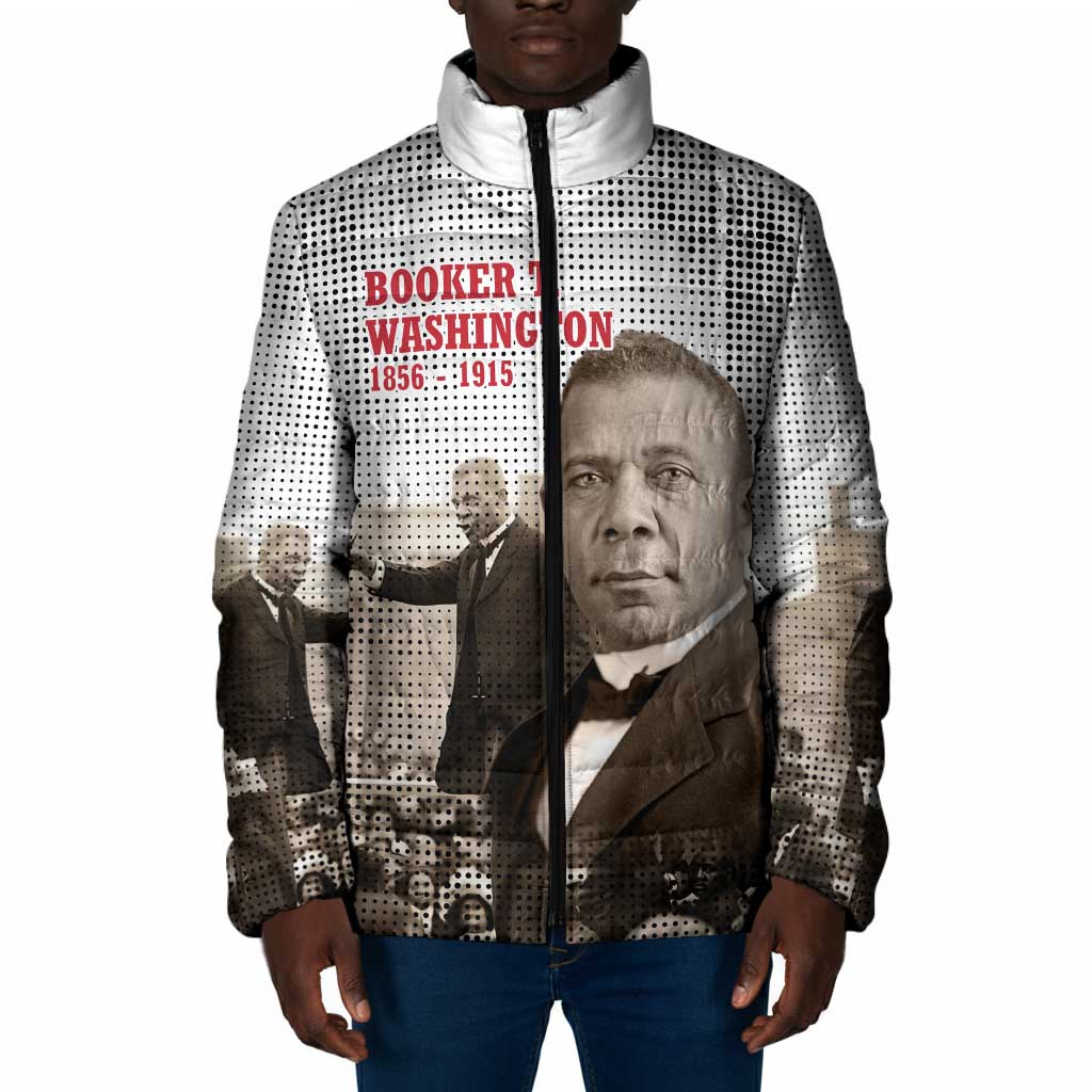 Booker T. Washington Padded Jacket Halftone Portrait Design Tilling a Field Quote Historical Civil Rights Tribute - Wonder Print Shop