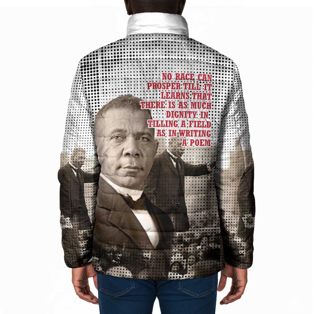 Booker T. Washington Padded Jacket Halftone Portrait Design Tilling a Field Quote Historical Civil Rights Tribute - Wonder Print Shop