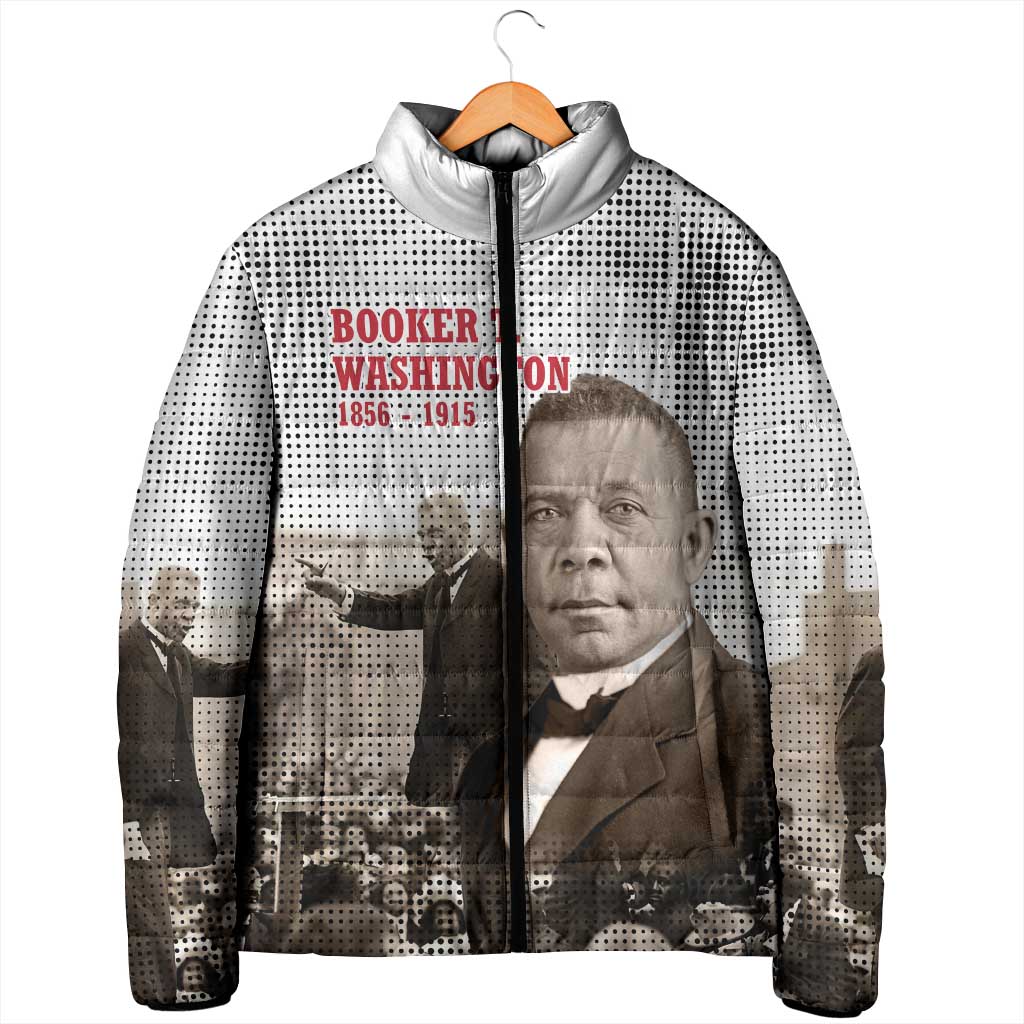 Booker T. Washington Padded Jacket Halftone Portrait Design Tilling a Field Quote Historical Civil Rights Tribute - Wonder Print Shop