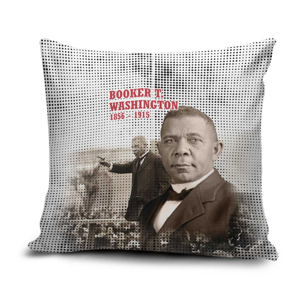 Booker T. Washington Pillow Cover Halftone Portrait Design Tilling a Field Quote Historical Civil Rights Tribute - Wonder Print Shop