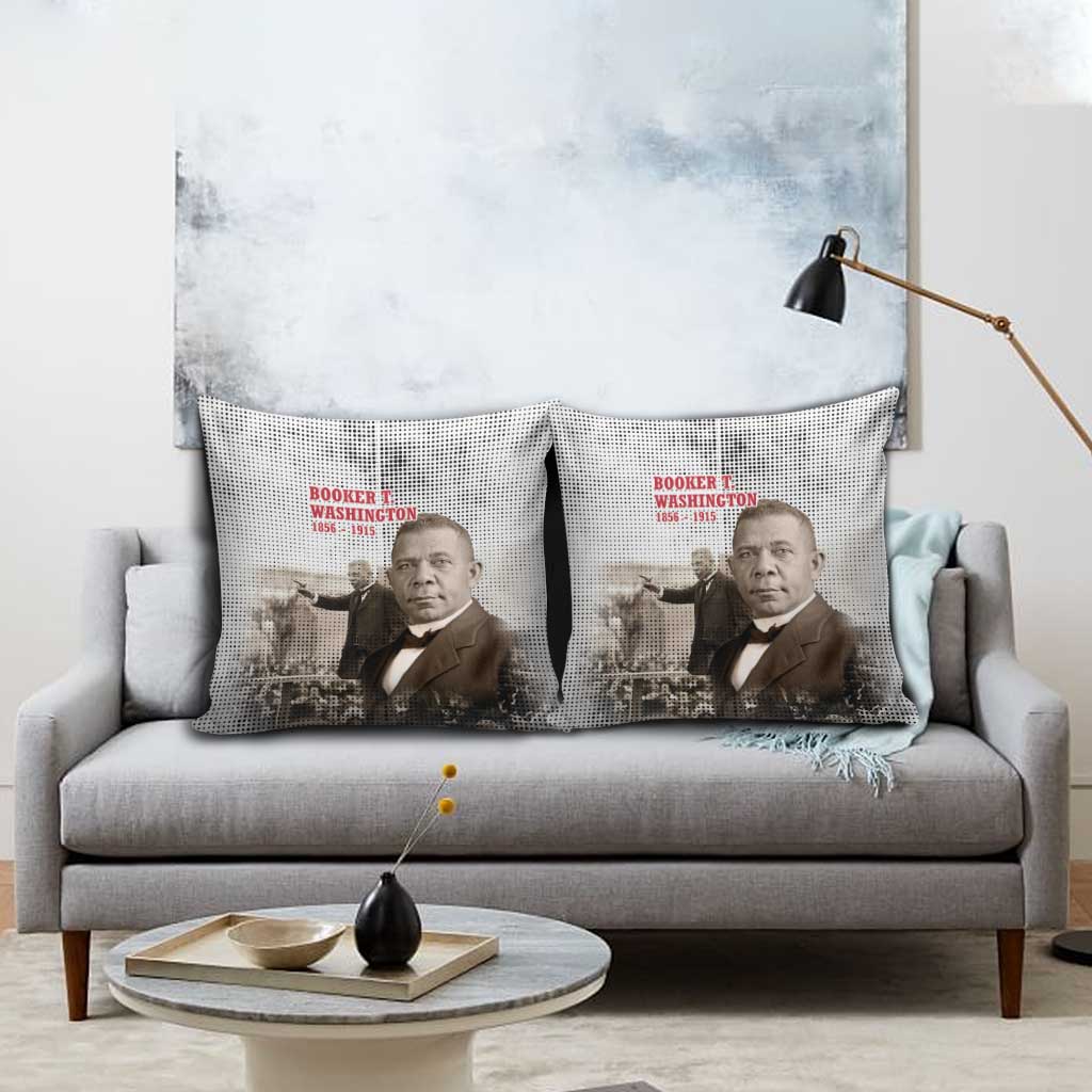 Booker T. Washington Pillow Cover Halftone Portrait Design Tilling a Field Quote Historical Civil Rights Tribute - Wonder Print Shop