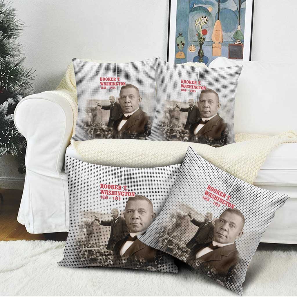 Booker T. Washington Pillow Cover Halftone Portrait Design Tilling a Field Quote Historical Civil Rights Tribute - Wonder Print Shop
