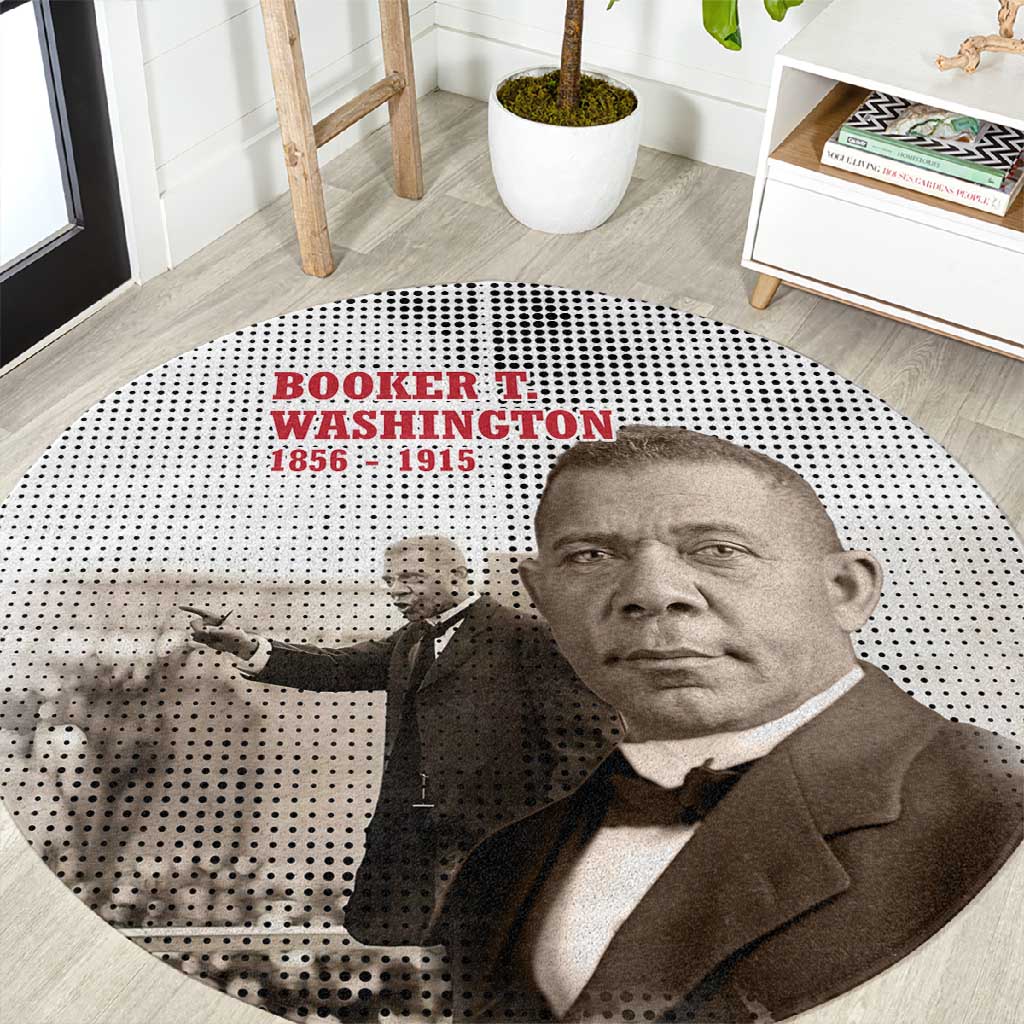 Booker T. Washington Round Carpet Halftone Portrait Design Tilling a Field Quote Historical Civil Rights Tribute - Wonder Print Shop