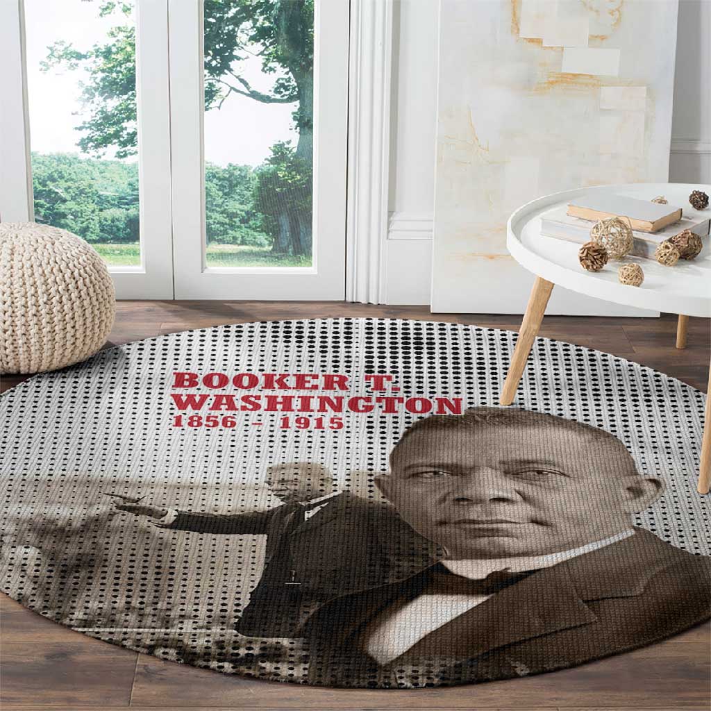 Booker T. Washington Round Carpet Halftone Portrait Design Tilling a Field Quote Historical Civil Rights Tribute - Wonder Print Shop
