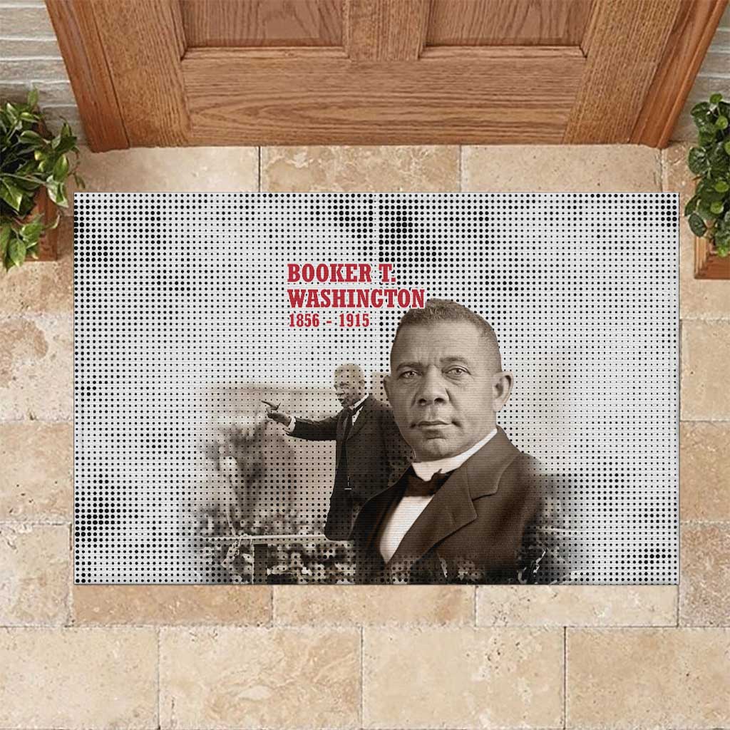 Booker T. Washington Rubber Doormat Halftone Portrait Design Tilling a Field Quote Historical Civil Rights Tribute - Wonder Print Shop