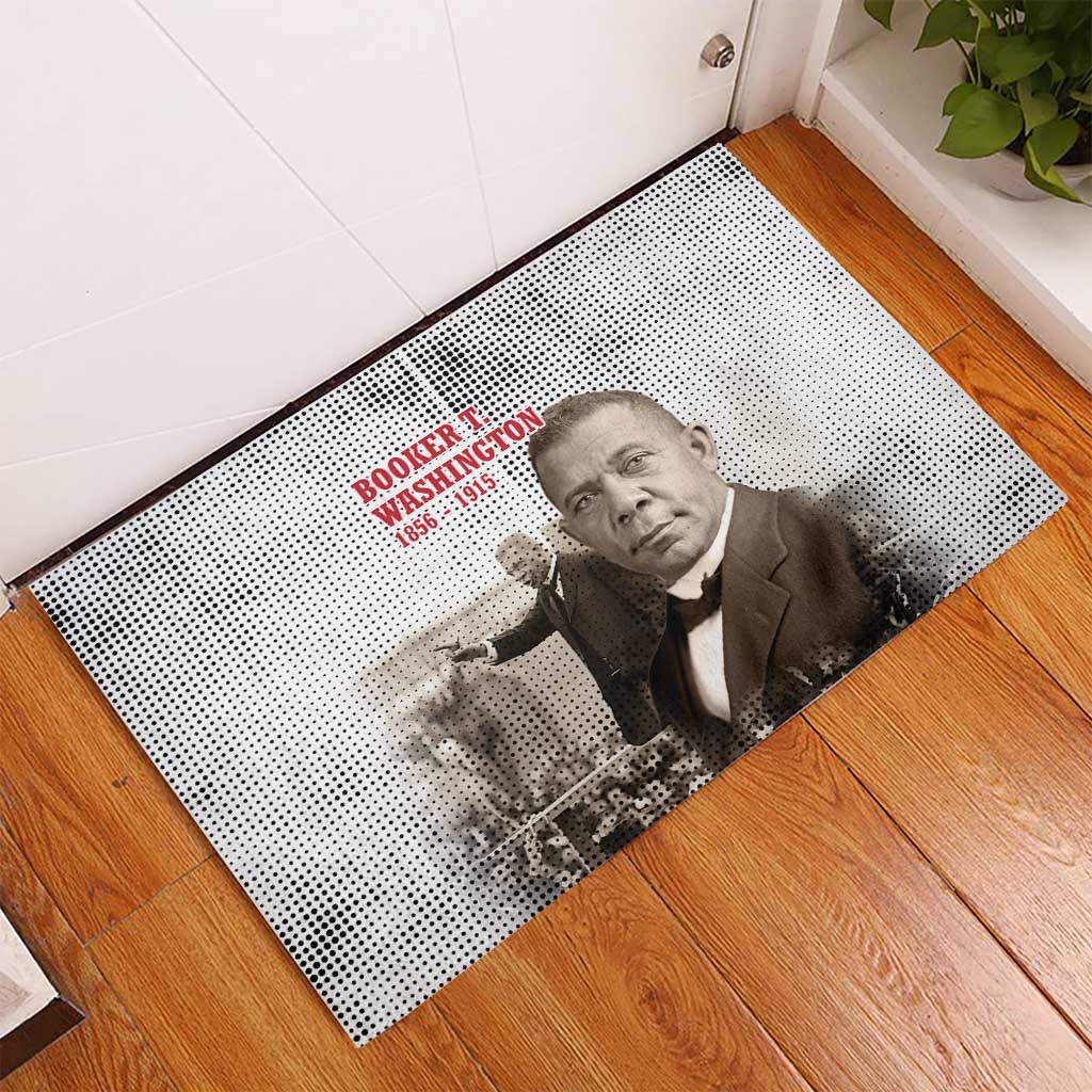 Booker T. Washington Rubber Doormat Halftone Portrait Design Tilling a Field Quote Historical Civil Rights Tribute - Wonder Print Shop