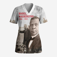 Booker T. Washington Scrub Top Halftone Portrait Design Tilling a Field Quote Historical Civil Rights Tribute - Wonder Print Shop