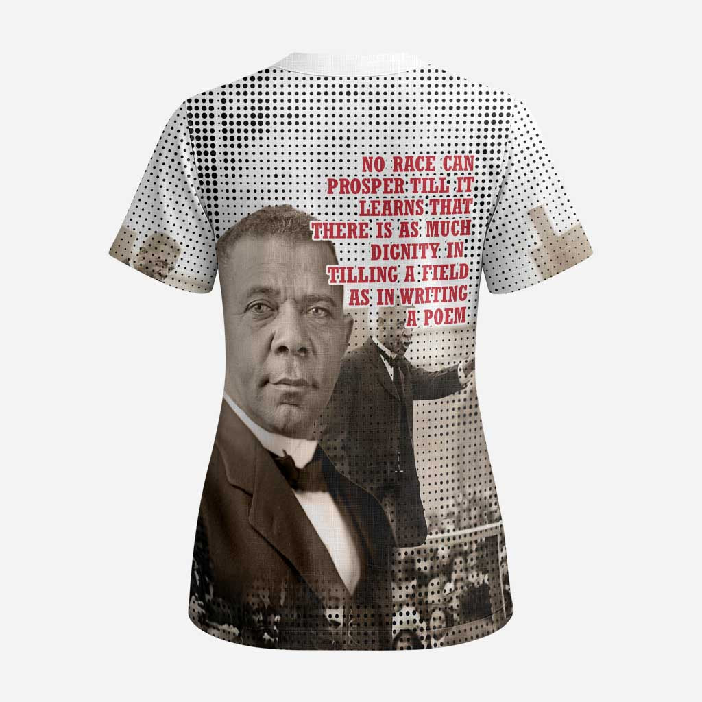 Booker T. Washington Scrub Top Halftone Portrait Design Tilling a Field Quote Historical Civil Rights Tribute - Wonder Print Shop