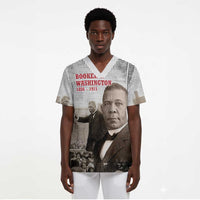 Booker T. Washington Scrub Top Halftone Portrait Design Tilling a Field Quote Historical Civil Rights Tribute - Wonder Print Shop