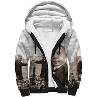 Booker T. Washington Sherpa Hoodie Halftone Portrait Design Tilling a Field Quote Historical Civil Rights Tribute - Wonder Print Shop