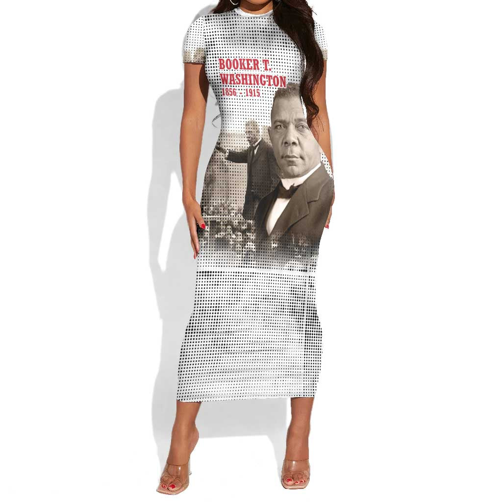 Booker T. Washington Short Sleeve Bodycon Dress Halftone Portrait Design Tilling a Field Quote Historical Civil Rights Tribute TS04