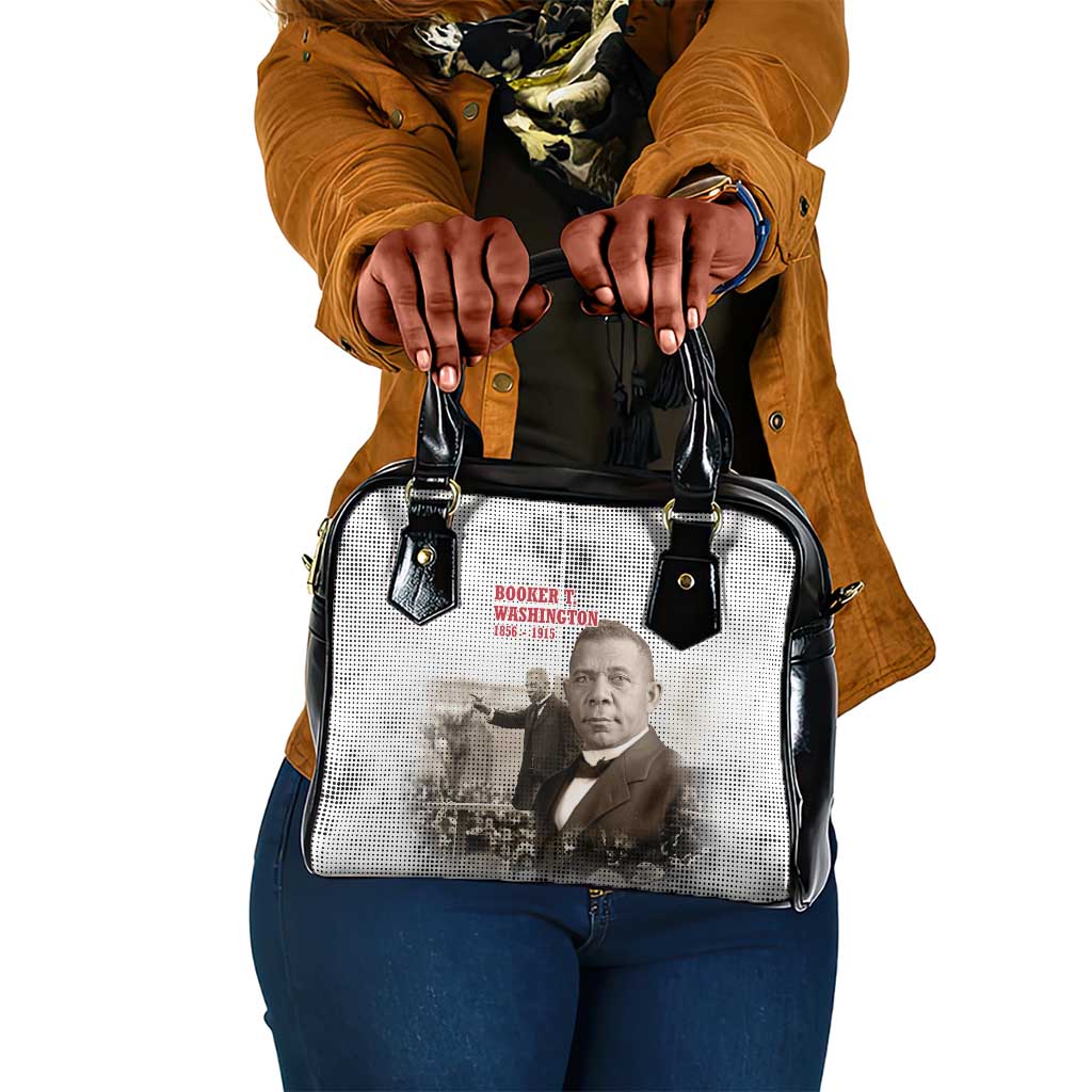 Booker T. Washington Shoulder Handbag Halftone Portrait Design Tilling a Field Quote Historical Civil Rights Tribute - Wonder Print Shop
