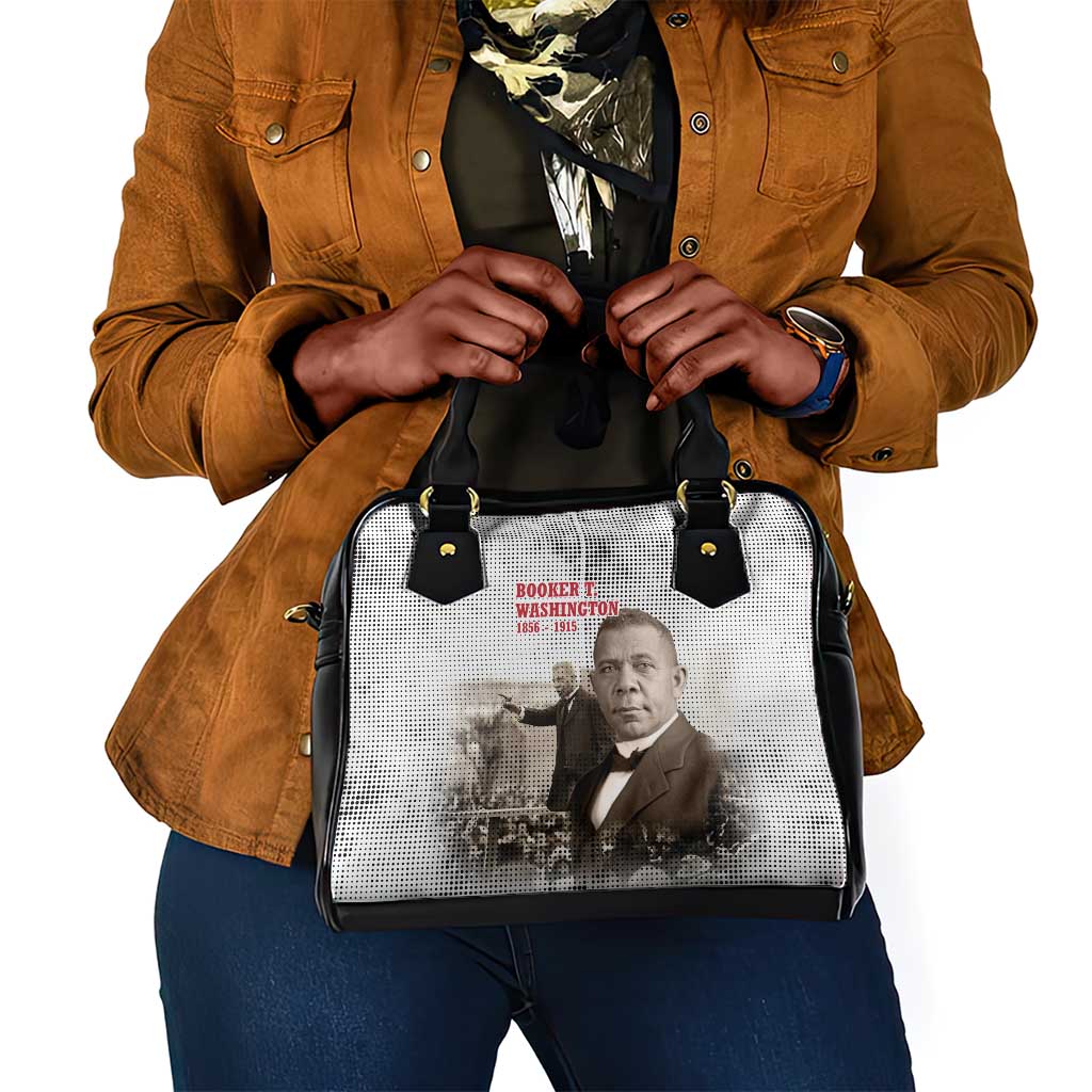 Booker T. Washington Shoulder Handbag Halftone Portrait Design Tilling a Field Quote Historical Civil Rights Tribute - Wonder Print Shop