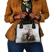 Booker T. Washington Shoulder Handbag Halftone Portrait Design Tilling a Field Quote Historical Civil Rights Tribute - Wonder Print Shop
