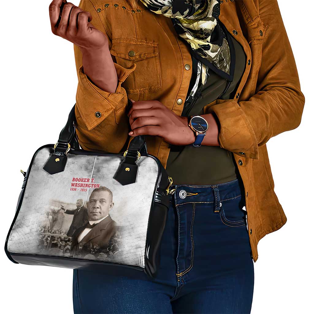 Booker T. Washington Shoulder Handbag Halftone Portrait Design Tilling a Field Quote Historical Civil Rights Tribute - Wonder Print Shop