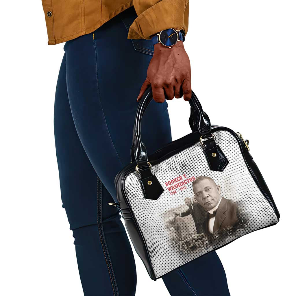 Booker T. Washington Shoulder Handbag Halftone Portrait Design Tilling a Field Quote Historical Civil Rights Tribute - Wonder Print Shop