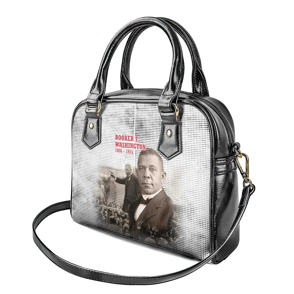 Booker T. Washington Shoulder Handbag Halftone Portrait Design Tilling a Field Quote Historical Civil Rights Tribute - Wonder Print Shop