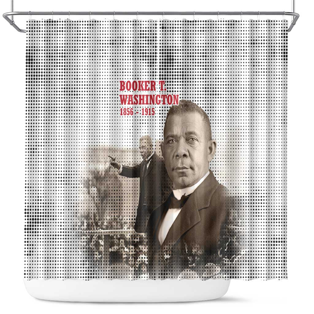 Booker T. Washington Shower Curtain Halftone Portrait Design Tilling a Field Quote Historical Civil Rights Tribute - Wonder Print Shop