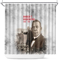 Booker T. Washington Shower Curtain Halftone Portrait Design Tilling a Field Quote Historical Civil Rights Tribute - Wonder Print Shop