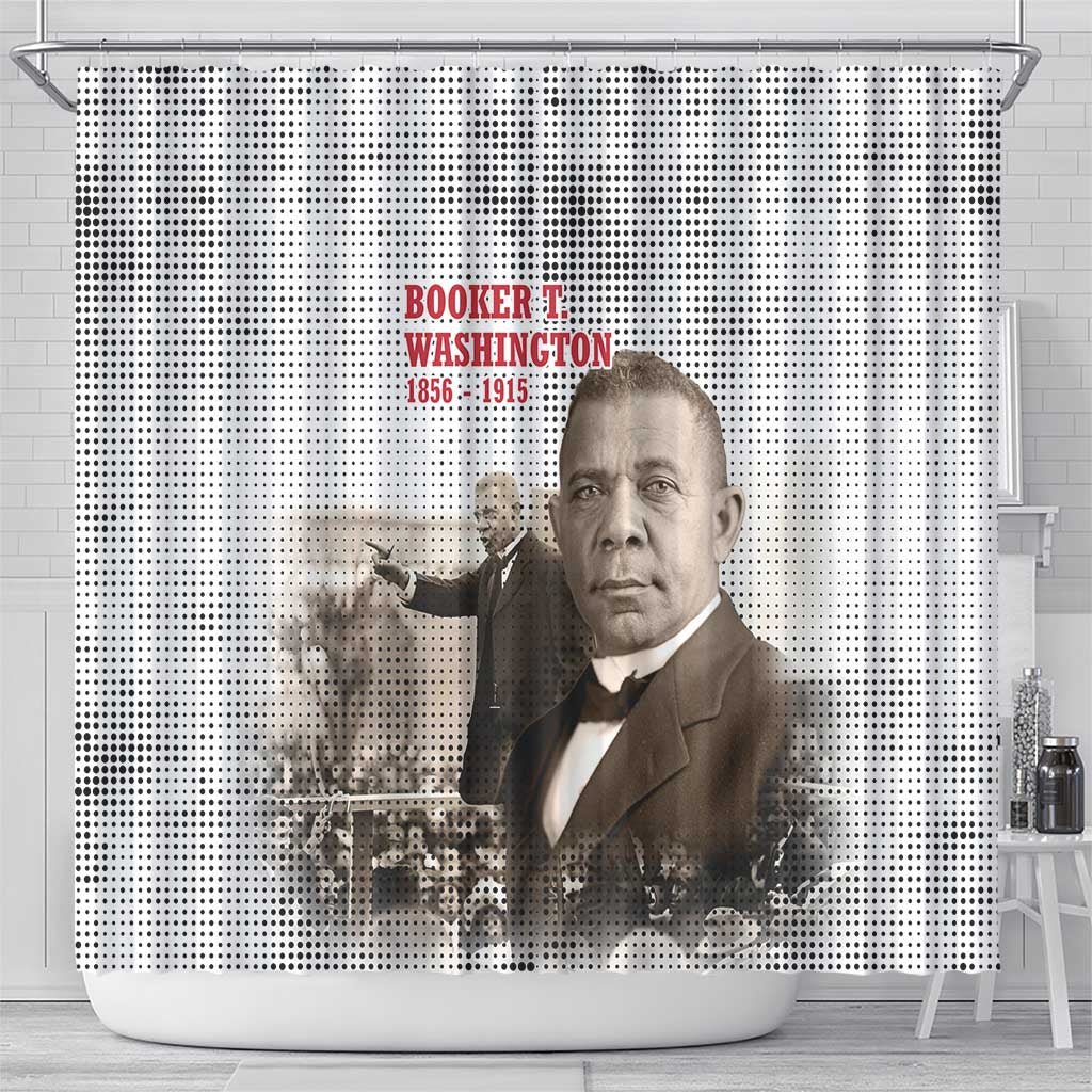 Booker T. Washington Shower Curtain Halftone Portrait Design Tilling a Field Quote Historical Civil Rights Tribute - Wonder Print Shop
