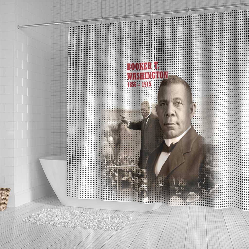 Booker T. Washington Shower Curtain Halftone Portrait Design Tilling a Field Quote Historical Civil Rights Tribute - Wonder Print Shop