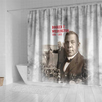 Booker T. Washington Shower Curtain Halftone Portrait Design Tilling a Field Quote Historical Civil Rights Tribute - Wonder Print Shop