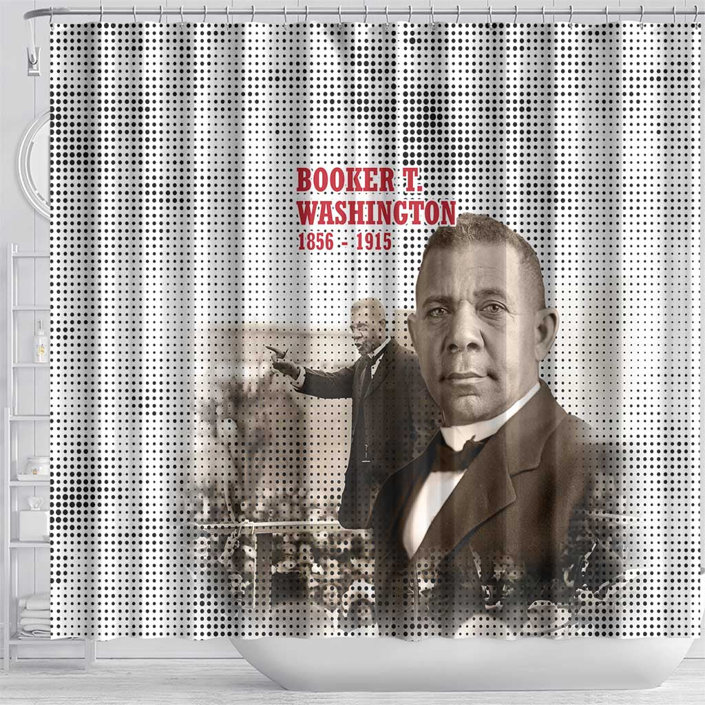 Booker T. Washington Shower Curtain Halftone Portrait Design Tilling a Field Quote Historical Civil Rights Tribute - Wonder Print Shop