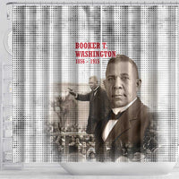 Booker T. Washington Shower Curtain Halftone Portrait Design Tilling a Field Quote Historical Civil Rights Tribute - Wonder Print Shop