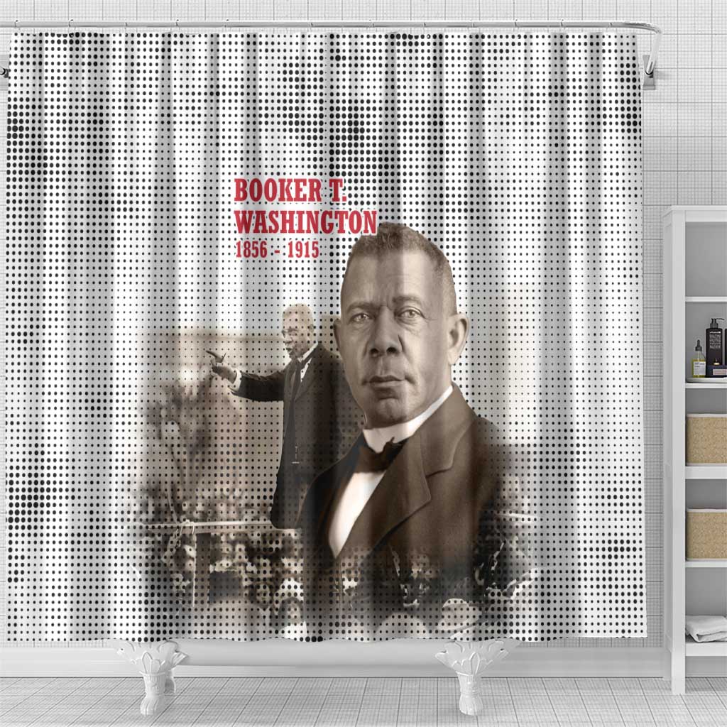 Booker T. Washington Shower Curtain Halftone Portrait Design Tilling a Field Quote Historical Civil Rights Tribute - Wonder Print Shop