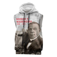 Booker T. Washington Sleeveless Hoodie Halftone Portrait Design Tilling a Field Quote Historical Civil Rights Tribute - Wonder Print Shop