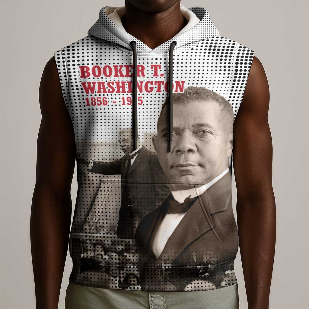Booker T. Washington Sleeveless Hoodie Halftone Portrait Design Tilling a Field Quote Historical Civil Rights Tribute - Wonder Print Shop