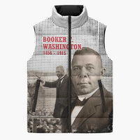 Booker T. Washington Sleeveless Puffer Jacket Halftone Portrait Design Tilling a Field Quote Historical Civil Rights Tribute - Wonder Print Shop