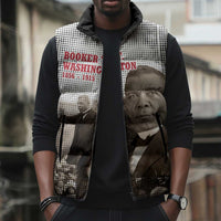 Booker T. Washington Sleeveless Puffer Jacket Halftone Portrait Design Tilling a Field Quote Historical Civil Rights Tribute - Wonder Print Shop