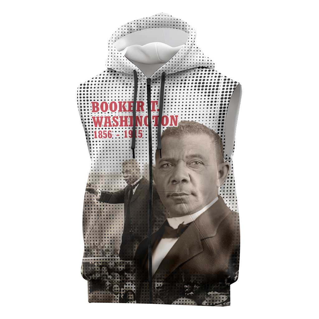 Booker T. Washington Sleeveless Zip Hoodie Halftone Portrait Design Tilling a Field Quote Historical Civil Rights Tribute - Wonder Print Shop