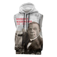 Booker T. Washington Sleeveless Zip Hoodie Halftone Portrait Design Tilling a Field Quote Historical Civil Rights Tribute - Wonder Print Shop