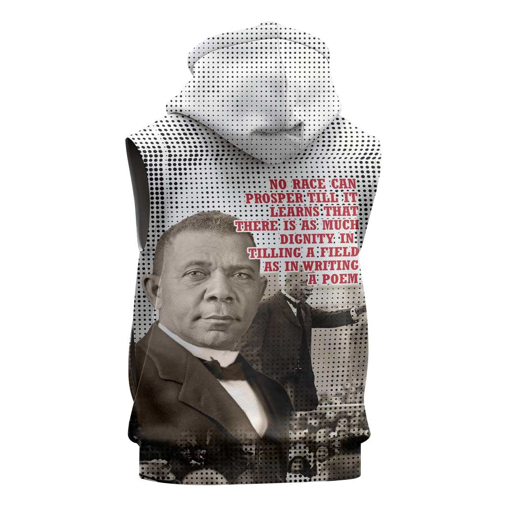 Booker T. Washington Sleeveless Zip Hoodie Halftone Portrait Design Tilling a Field Quote Historical Civil Rights Tribute - Wonder Print Shop