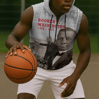 Booker T. Washington Sleeveless Zip Hoodie Halftone Portrait Design Tilling a Field Quote Historical Civil Rights Tribute - Wonder Print Shop