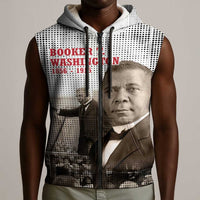 Booker T. Washington Sleeveless Zip Hoodie Halftone Portrait Design Tilling a Field Quote Historical Civil Rights Tribute - Wonder Print Shop
