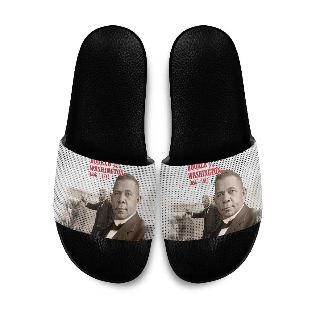 Booker T. Washington Slide Sandals Halftone Portrait Design Tilling a Field Quote Historical Civil Rights Tribute - Wonder Print Shop