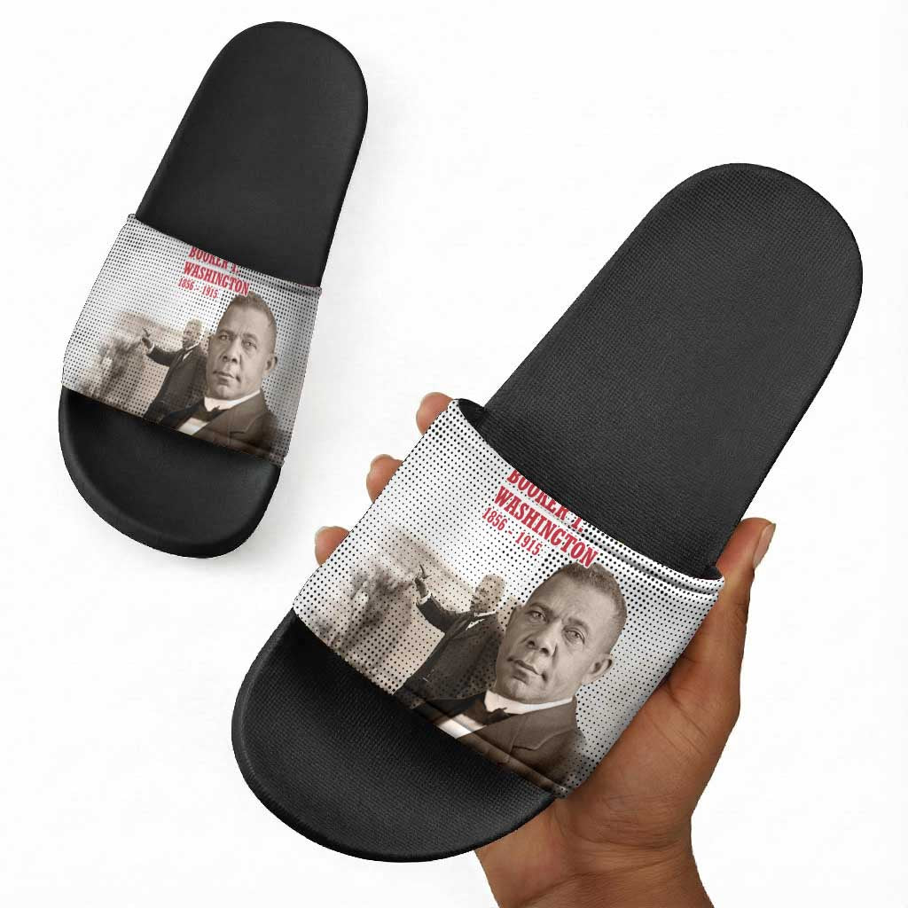 Booker T. Washington Slide Sandals Halftone Portrait Design Tilling a Field Quote Historical Civil Rights Tribute - Wonder Print Shop