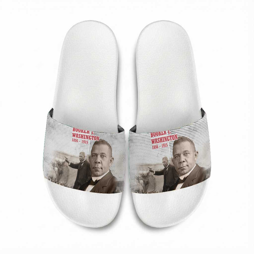 Booker T. Washington Slide Sandals Halftone Portrait Design Tilling a Field Quote Historical Civil Rights Tribute - Wonder Print Shop