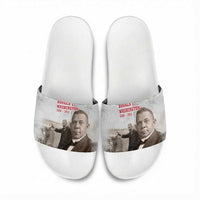 Booker T. Washington Slide Sandals Halftone Portrait Design Tilling a Field Quote Historical Civil Rights Tribute - Wonder Print Shop