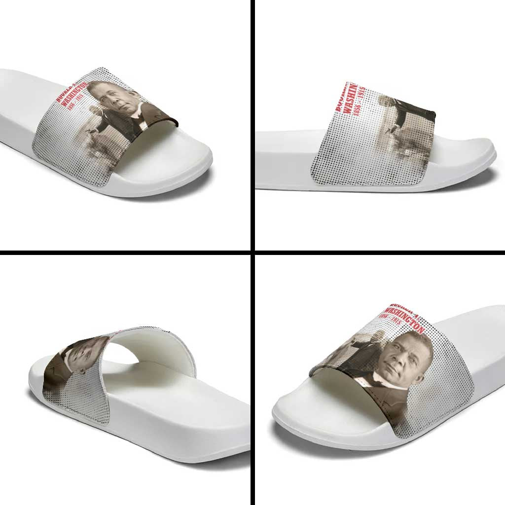 Booker T. Washington Slide Sandals Halftone Portrait Design Tilling a Field Quote Historical Civil Rights Tribute - Wonder Print Shop