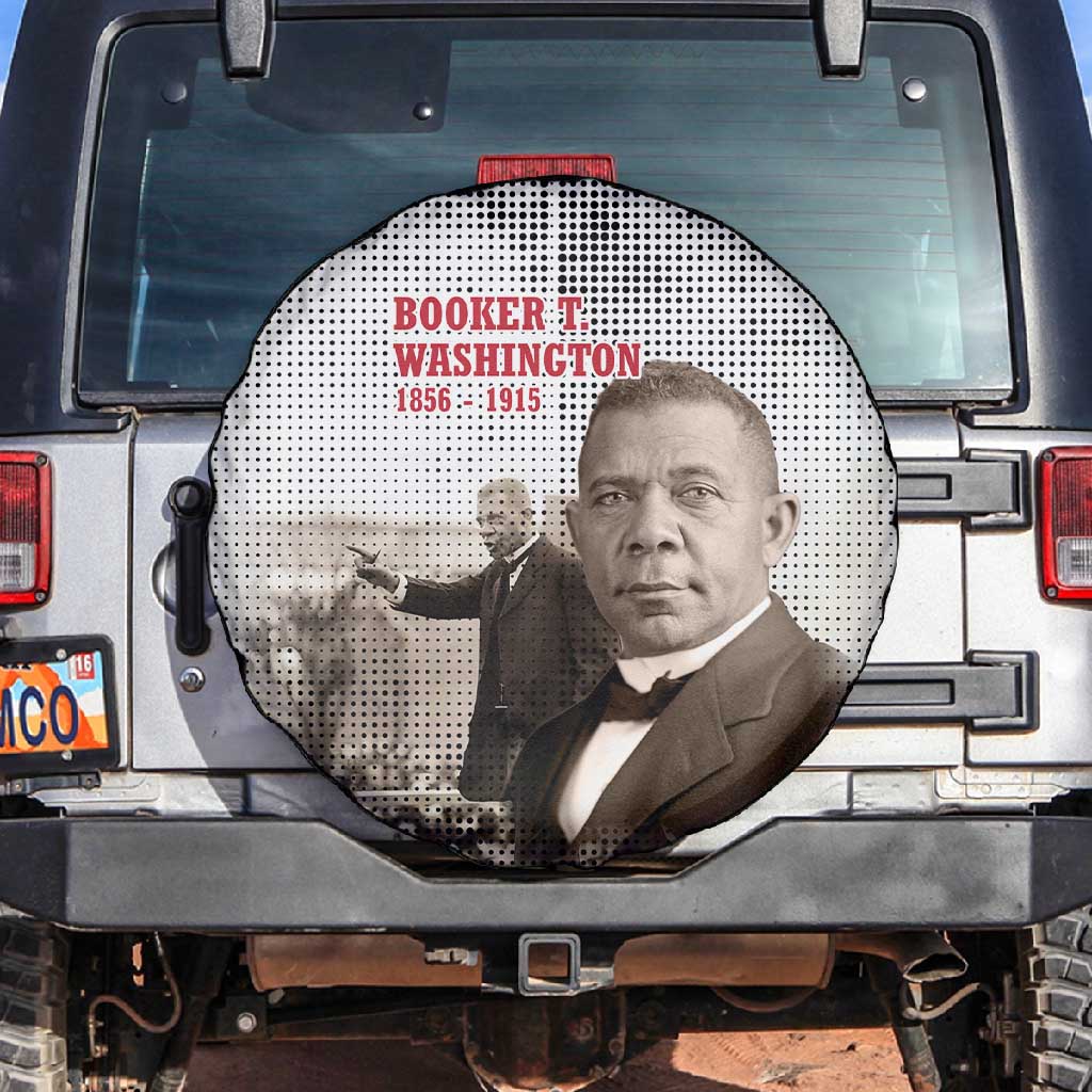 Booker T. Washington Spare Tire Cover Halftone Portrait Design Tilling a Field Quote Historical Civil Rights Tribute - Wonder Print Shop