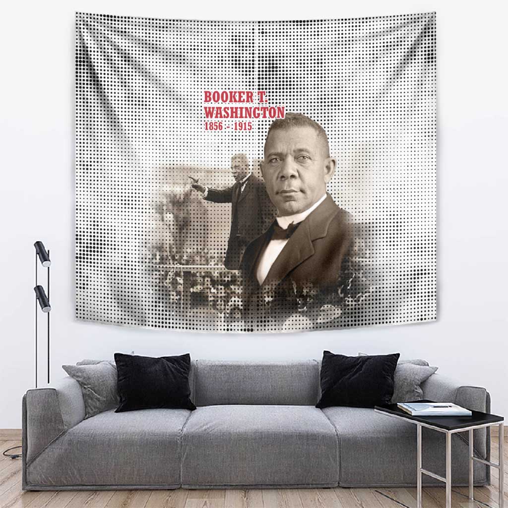 Booker T. Washington Tapestry Halftone Portrait Design Tilling a Field Quote Historical Civil Rights Tribute - Wonder Print Shop