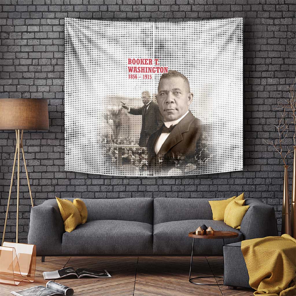 Booker T. Washington Tapestry Halftone Portrait Design Tilling a Field Quote Historical Civil Rights Tribute - Wonder Print Shop