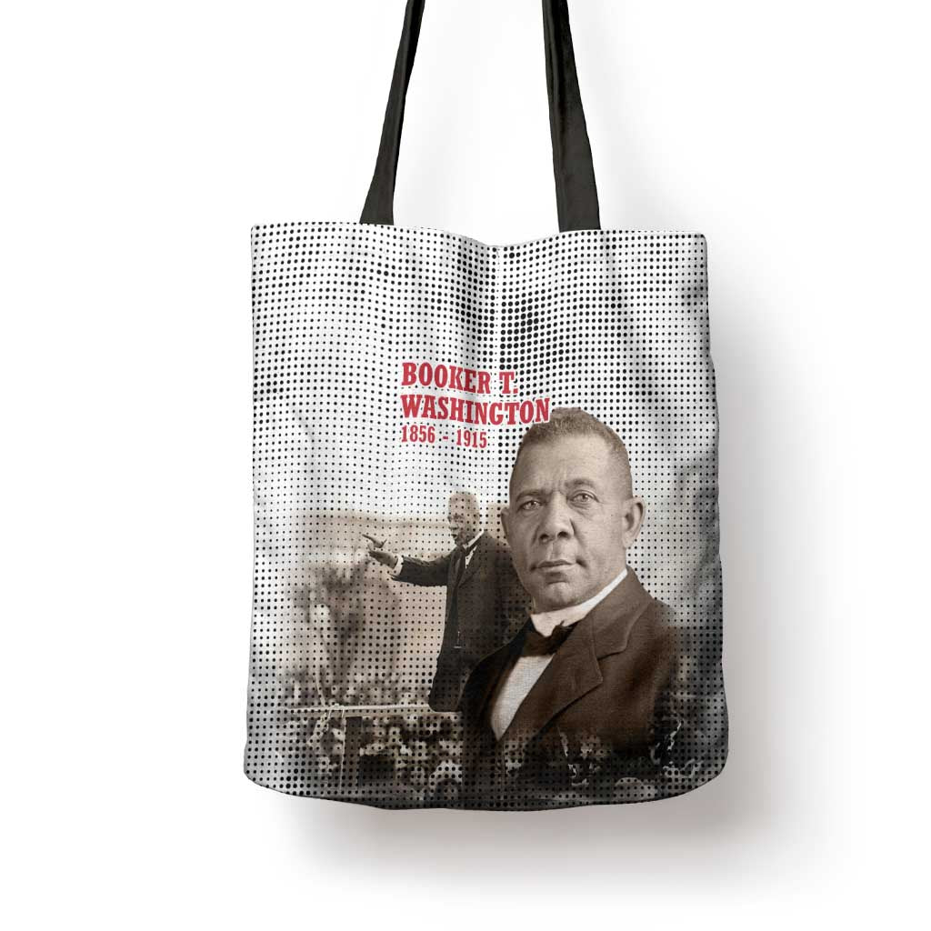 Booker T. Washington Tote Bag Halftone Portrait Design Tilling a Field Quote Historical Civil Rights Tribute - Wonder Print Shop