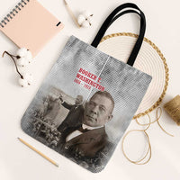 Booker T. Washington Tote Bag Halftone Portrait Design Tilling a Field Quote Historical Civil Rights Tribute - Wonder Print Shop