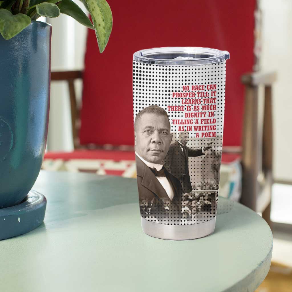 Booker T. Washington Tumbler Cup Halftone Portrait Design Tilling a Field Quote Historical Civil Rights Tribute - Wonder Print Shop